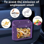 Car Trash Can with Lid, Mini Vehicle Trash Bin Car Dustbin Garbage Organizer,Bling Crystal Automotive Garbage Can Bin Trash Container for Auto Cars, Home, Office,Purple