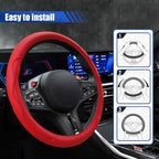 15 Inch Leather Car Steering Wheel Cover for SUV, Truck, Red | Anti-Slip Breathable Automotive Steering Wheel Protector, Universal Heat Resistant Vehicle Interior Accessories