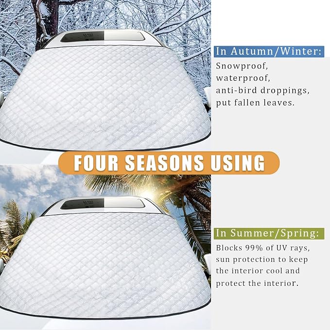 Car Windshield Snow Ice Cover with Side Mirror and Hook,Magnetic Windshield Cover for Ice and Snow,Car Windshield Sun Shade Foldable,Fit for Large SUV/Pickup/Truck/MPV(Silver-65 x49)