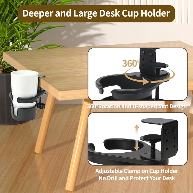 360° Rotating Cup Holder Under Desk Anti Spill Space Saving for Home Office Camping for Mugs, Glass, Heavy Drink