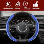 Universal Fit Carbon Fiber Steering Wheel Cover, Segmented Steering Wheel Protector, Carbon Fiber Anti-Skid Steering Wheel Cover Car Interior Accessories (2 Pcs Blue)