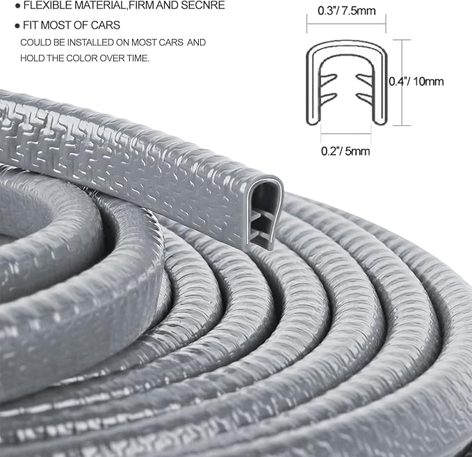 Car Door Edge Guards Gray, 32.85Ft(10M) Car Door Edge Protector Rubber U Shape Edge Trim Universal Fit for Jeep Trucks Offroad SUV All Vehicles with Rubber Mallet(Gray 32.8FT)