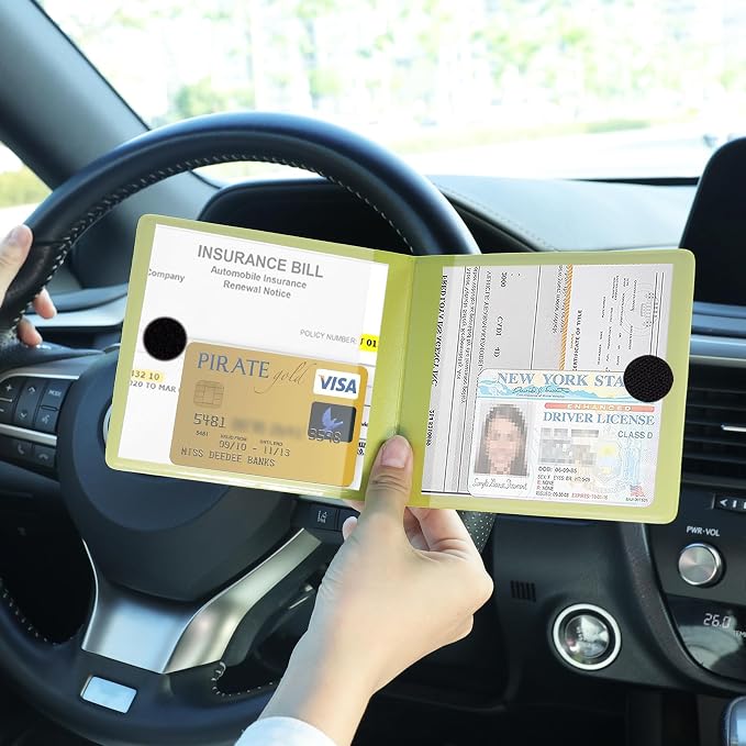 Car Registration and Insurance Card Holder, Vehicle Glove Box Car Organizer, Interior Car Accessories for Documents, Cards, License - 2 Pack