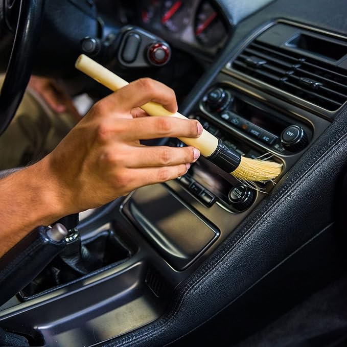 Boars Hair Detailing Brush - Gentle Scratch-Free Cleaning for Wheels, Grilles, Emblems, and Interior Surfaces - Versatile Multi-Purpose Auto Detailing Brush for Deep Cleaning - Acc_S90