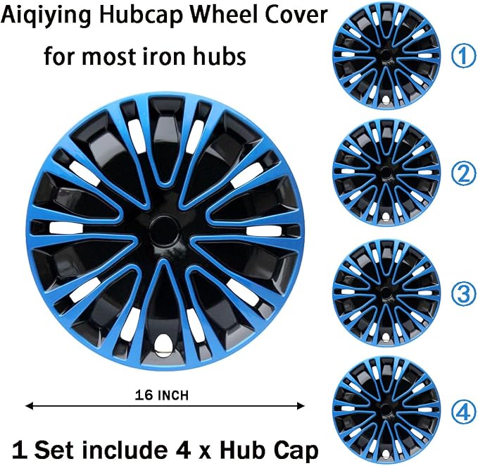 Hubcap Wheel Cover Replacement R16 Hub Caps Universal-Fit Steel Wheel Rim Cover ABS Material Exterior Accessories for Car Truck SUV -Set of 4（16-inch，Blue-Black）