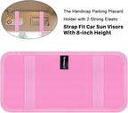 Handicap Placard Holder for Auto, Disabled Parking Permit Sign Protector for Car Sun Visor with Note Paper Slot, Pen Holder and Elastic Strap - Pink
