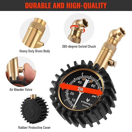 Tire Pressure Gauge for Cars 0-75 PSI, Air Pressure Gauge with Large Glow Dial, Calibrated to ANSI B40.1 Grade A(Plus-Minus 1%), Tire Gauge for Tire Pressure Car Accessories (Black)