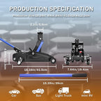 Low Profile Floor Jack 1.5 Ton (3000 lbs), Heavy Duty Hydraulic Car Jack with Storage Case, Single Piston Quick Lift Pump, 135-305mm (5.3"-12") Lifting Range（1.5T with case）