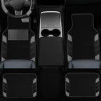 10 Pcs Car Floor Mats Full Set & Sport Leather Steering Wheel Cover 14.5-15 inch, Center Console Cover, Seat Belt Cushion, Cup Holder Coaster, Universal Automobile Interior Sets (Grey)