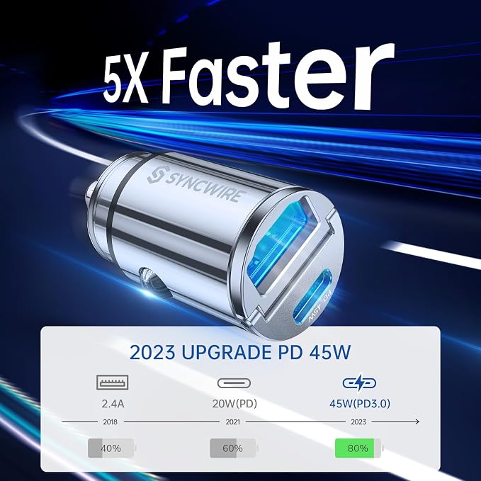 USB C Car Charger 90W [PD 45W & QC 45W] USB Car Charger Adapter Fast Charging [Super Mini & All Metal] Compatible with iPhone 15/14 Pro Max Plus 13 12 Samsung S23/S22/21 Note 22, Pixel, iPad