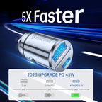 USB C Car Charger 90W [PD 45W & QC 45W] USB Car Charger Adapter Fast Charging [Super Mini & All Metal] Compatible with iPhone 15/14 Pro Max Plus 13 12 Samsung S23/S22/21 Note 22, Pixel, iPad
