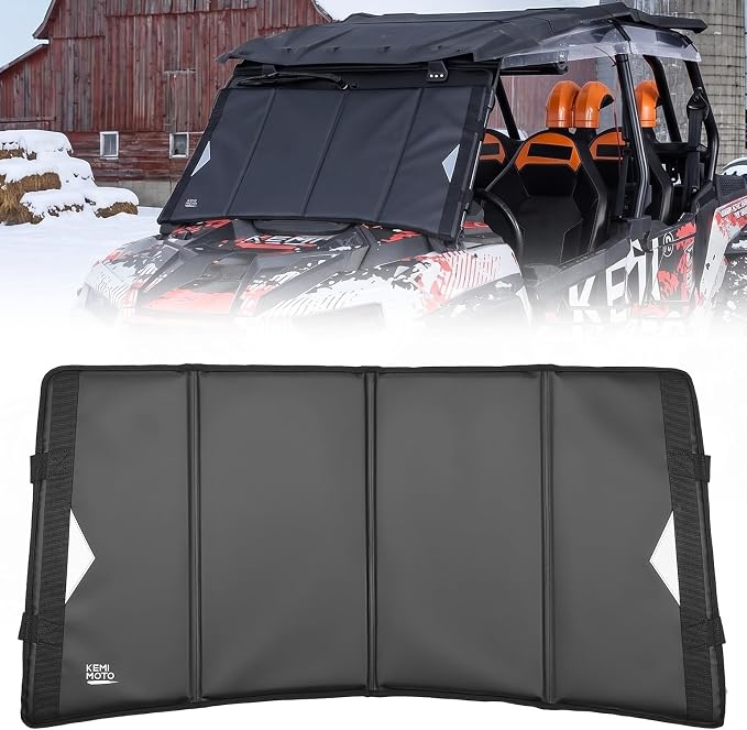 Thick Glass Windshield Cover Transport Protector Compatible with 2014-2023 RZR XP 1000 | Large Size Waterproof Sunshade Snow Dust Reduction Easy-Installation With 10mm EVA foam Soft plush inner lining 800D fabric