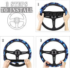 Skull Blue Flame Automotive Steering Wheel Covers Universal Fit 14 to 15 inch Steering Wheel Covers with Cloth for Women Keep Warm Comfort Grip Sweat Absorption Neoprene