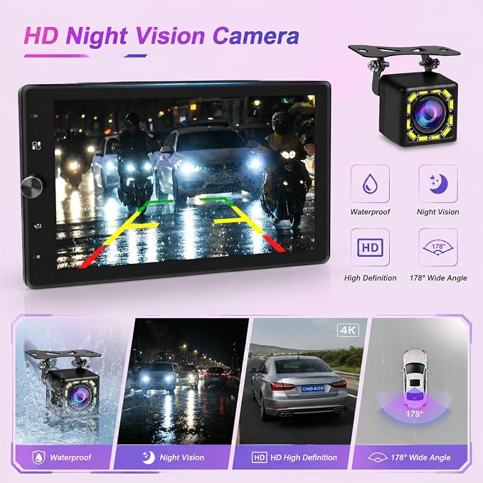 10.4" Rotatable Single Din Car Stereo Touchscreen Radio Wireless CarPlay Android Auto, Bluetooth 5.2 WiFi6 HD 1280 * 800 IPS Display with Backup Camera