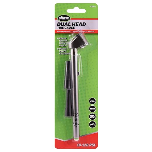 2016-A Tire Gauge, Dual Head, Pencil, 10-120 psi, includues Valve Extensions
