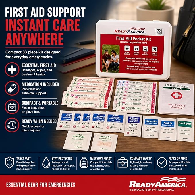 70280 72 Hour Emergency Kit, 2-Person, 3-Day Backpack, Includes First Aid Kit, Survival Blanket, Portable Preparedness Go-Bag for Camping, Car, Earthquake, Travel, Hiking, and Hunting, Red