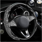 2 PCS Steering Wheel Cover, Segmented Car Wheel Covers with Crystal Rhinestones, Non-Slip Protector Bling Sparkly Decoration for Most Steering Wheels, Car Accessories (White)