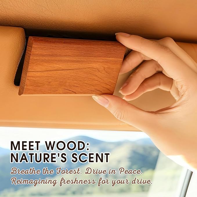 Car Air Freshener - 3 Pack (Amber-Teak-Pine) Wooden Air Freshener, Natural Essential Oil Scents - Metal Clip Included
