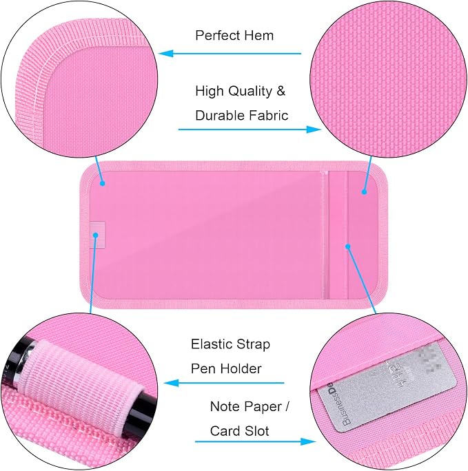 Handicap Placard Holder for Auto, Disabled Parking Permit Sign Protector for Car Sun Visor with Note Paper Slot, Pen Holder and Elastic Strap - Pink