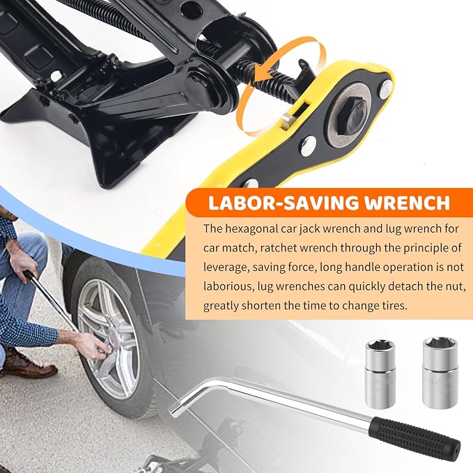 Heavy Duty Scissor Jacks for Car Set,Portable Car Jack Kit Lifts Heights of 3.93 to 15.35 Inch,2 Ton 4409 lbs Tire Jack Kit for Cars with Tire Wrench & Ratchet Wrench