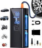 Tire Inflator Portable Air Compressor, Cordless Tire Pump with 150 PSI Digital Pressure Gauge & LED Light, 2X Fast Inflation Air Pump for Cars, Bikes, Motorcycles, Balls