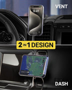 MPQ6DV-SP Magnetic Phone Holder for Car Dashboard/Vent, 15W Wireless Fast Car Charger Phone Stand, Hands Free Cell Phone Mount Compatible with iPhone 17/16/15/14/13/12 Series & MagSafe Case