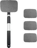 Car Windshield Cleaner Tool, Detachable Car Window Cleaner with Aluminum Extendable Handle & 2 Reusable Cloth Pads, Washable Vehicle Windshield Cleaning Wand for Exterior (Gray)