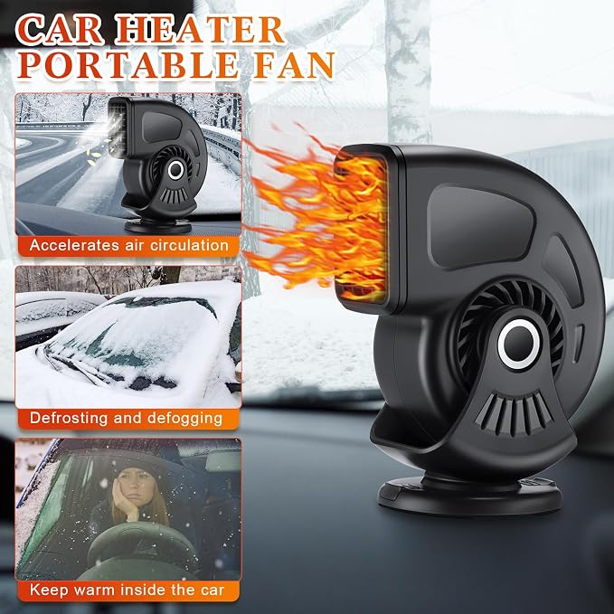 3 Pcs Car Heater & Defogger 12v 150w Rapid Windshield Defroster Portable Auto Fan Heater Plug in Cigarette Lighter 2 in 1 Fast Heating or Cooling with 360 Degree Suction(Black)