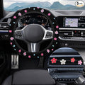 Cute Embroidery Flower Steering Wheel Cover, Non-Slip Floral Steering Wheel Protector with 4 PCS Flowers Car Air Vent Clips, Universal Car Interior Decorations for Women Girls