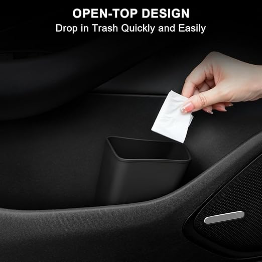 2 Pack Mini Car Trash Can, Car Door Trash Can for Wide Door Pockets, Open-Top Trash Bin, Waterproof TPE Organizer, Black