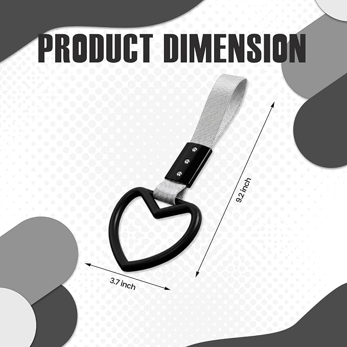 2PCS Heart Shaped Car Handle Straps, Rear Bumper Warning Keychain Ring for Car Exterior Accessories (Black-Silver)