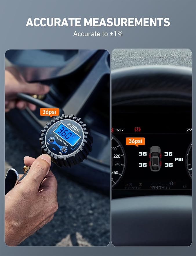 Digital Tire Pressure Gauge with Inflator(3-250 PSI 0.1 for Display Resolution), Heavy Duty Air Chuck and Compressor Accessories with Rubber Hose and Quick Connect Coupler, Blue