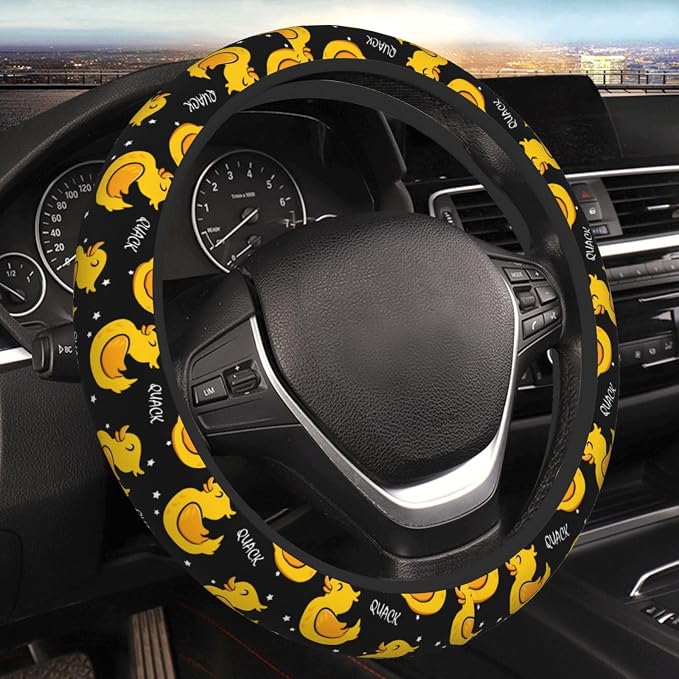 Cartoon Duck and Stars Steering Wheel Cover Non-Slip Auto Steering Wheel Protector Car Accessories Universal Fit 15 Inches for Men Women
