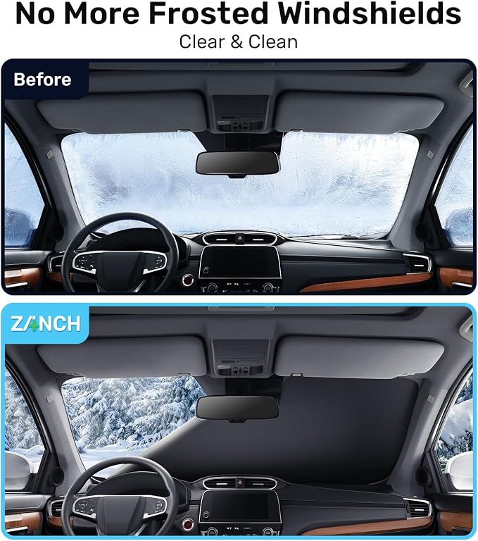 Windshield Cover for Ice and Snow [3-Second Snow Removal & 7-Layer Full Coverage] 6-Point Snowproof Fixation & Reflective Mirror Covers, Fits Sedans and Compact SUVs M (62'' x 49'')