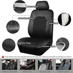 Leather Two Front Car Seat Cover; 4Pcs Waterproof Car Floor Mats & Steering Wheel Cover,Universal Fit Airbag Compatible Automotive Interior Covers (Combo Set, Black)