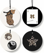 Funky Leopard Orange Car Air Freshener 4 Pcs, Coquette Cheetah Print Star 8 Ball Round Hanging Air Freshener for Cars Closet Drawer Books, Girly Y2k Car Accessories Mirror Decor for Women