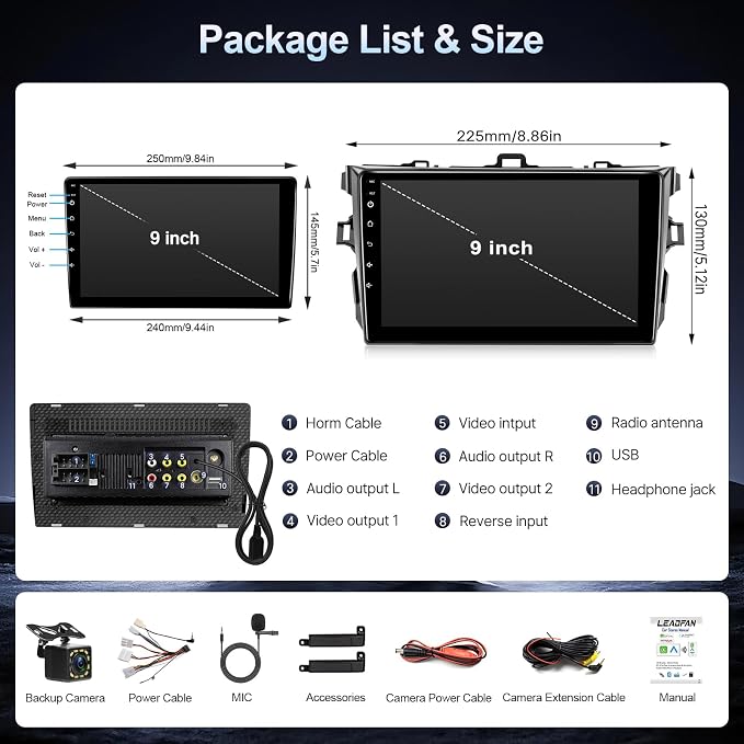 Linux Car Stereo for Toyota Corolla 2008-2012, 9Inch IPS Touchscreen for Corolla Car Radio with Carplay Android Auto Mirror Link FM EQ Backup Camera SWC (for Toyota Corolla 2008-2012)