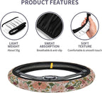 Burgundy Flowers Car Steering Wheel Cover for Women Men, Non-Slip Steering Wheel Protector, Universal 14"-15" Fit for Cars, SUVs, Trucks (Burgundy Flowers)