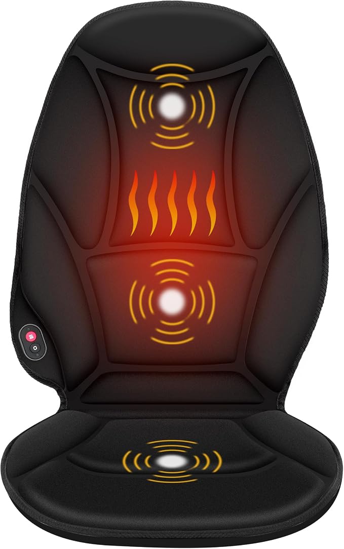 Vibration Back Massager with Heat, Heated Massage Chair Pad, Massage Seat Cushion, Chair Massager pad, seat Warmer 5 Vibrating Modes & 2 Heat Levels, Ideal Gifts for Men Women