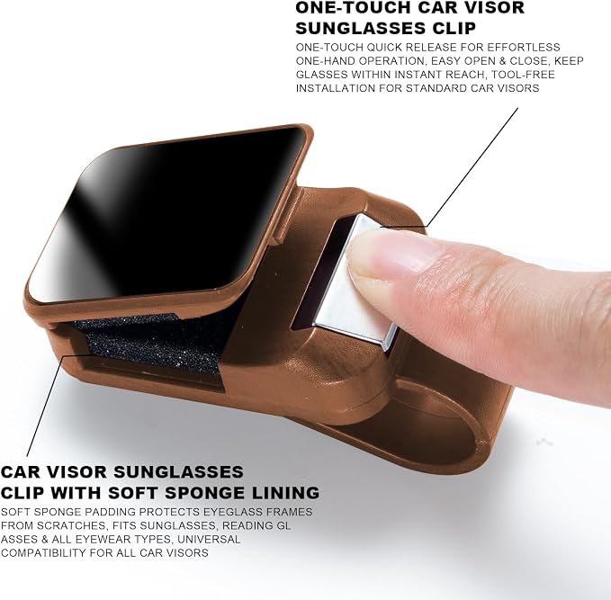 2 Pack Sunglasses Holder for Car, One-Handed-Operation Visor Sunglass Holder Clip, Easy Access Storage for Driving,Universal Fits (Textured Brown)