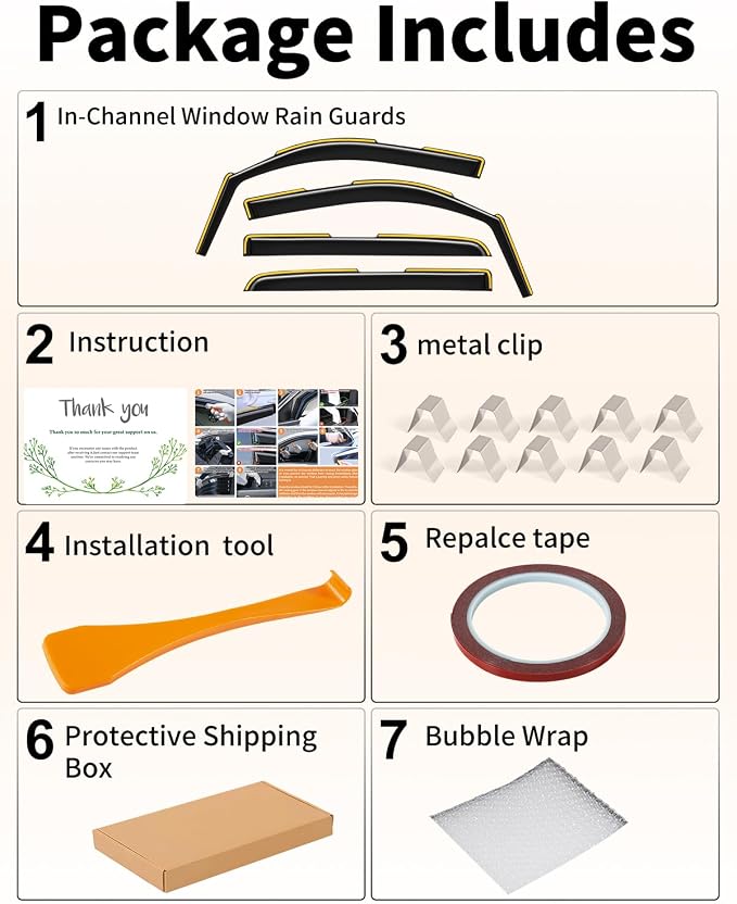 in-Channel Window Rain Guards Fit for Dodge RAM 1500 Crew Cab (New Body Style Includes TRX) 2019-2026 Rain Guard Extra Durable Window Deflectors Vent Visors Vent Shades Truck Accessories
