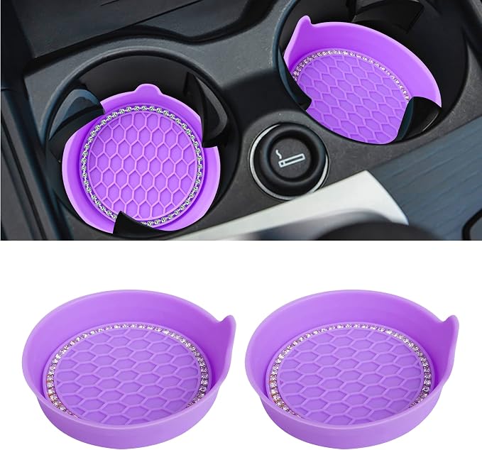 Car Cup Coaster Universal Non-Slip Cup Holders Bling Crystal Rhinestone Car Interior Accessories 2 Pack Purple