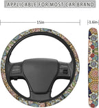 Boho Floral Bright Blossoms Car Steering Wheel Covers for Womens Anti-Slip Comfortable Stretch-on Steering Wheel Protector Cover Sweat Absorption Cover Car Accessories