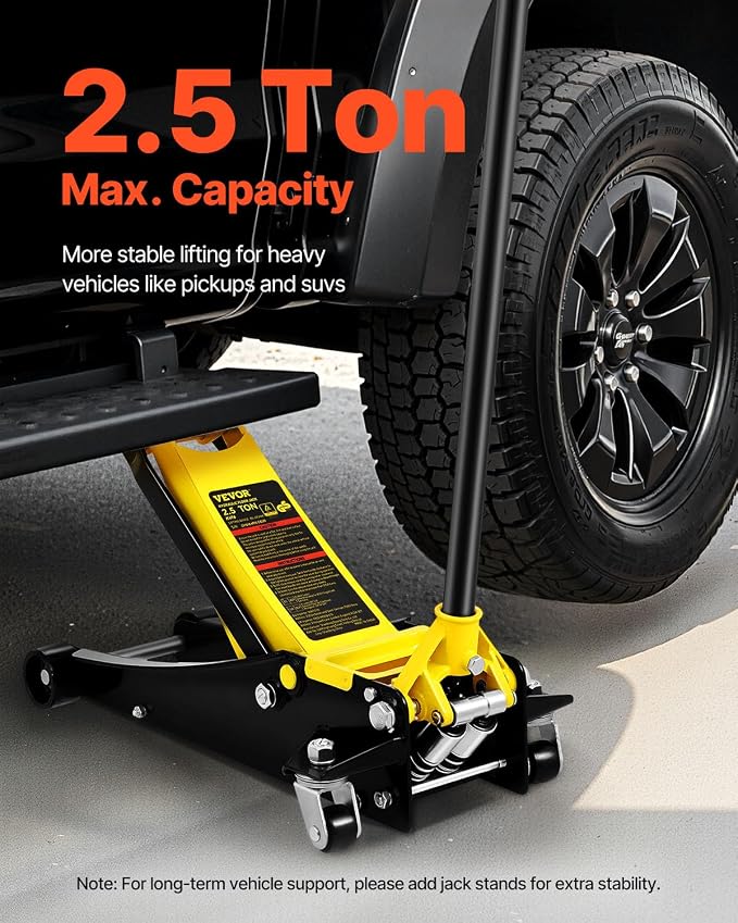 2.5 Ton Low Profile, Heavy-Duty Steel Racing Floor Jack with Dual Pistons Quick Lift Pump, Lifting Range 3.64"-19.49"