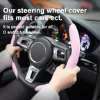 Car Nappa Leather Steering Wheel Cover, Segmented Steering Wheel Protector, Universal 99% Car Wheel Cover Protector (Pink)