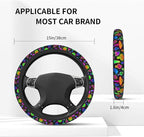 Mushroom Steering Wheel Cover Anti-Slip Universal for 14.5-15 Inch Car Steering Wheel Cover with 2 Pieces Car Coasters Suitable for Men Women
