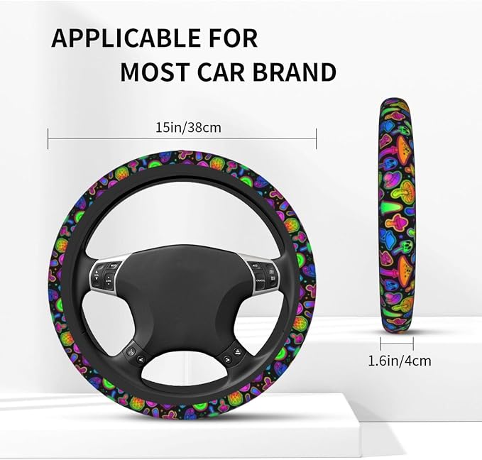 Mushroom Steering Wheel Cover Anti-Slip Universal for 14.5-15 Inch Car Steering Wheel Cover with 2 Pieces Car Coasters Suitable for Men Women