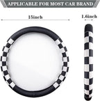 Lattice Leather Steering Wheel Cover, Black and White Checker Car Accessories, Non-Slip and Comfortable Unisex Universal Steering Wheel Cover 15 inch for Women Men (Black and White Checker)