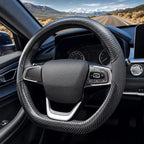 D Shaped Steering Wheel Cover, Flat Bottom Car Wheel Cover 14 1/2-15 inch (37-39 cm), Non-Folding Packaging, Microfiber Leather, Black with Carbon Fiber Pattern