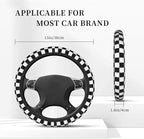 Checkerboard Steering Wheel Cover Car Steering Wheel Protector | Black White Elastic Anti-Slip Breathable Car Accessories Interior for Women Men Universal 15 Inch Fit Auto SUVs Vans Truck